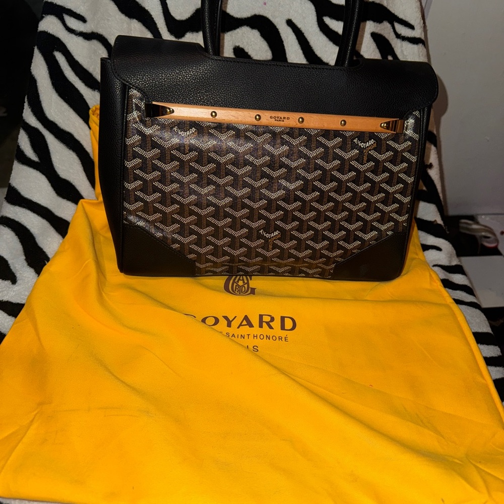 Goyard Black and Brown Signature Goyardine Tote with Gold Accent